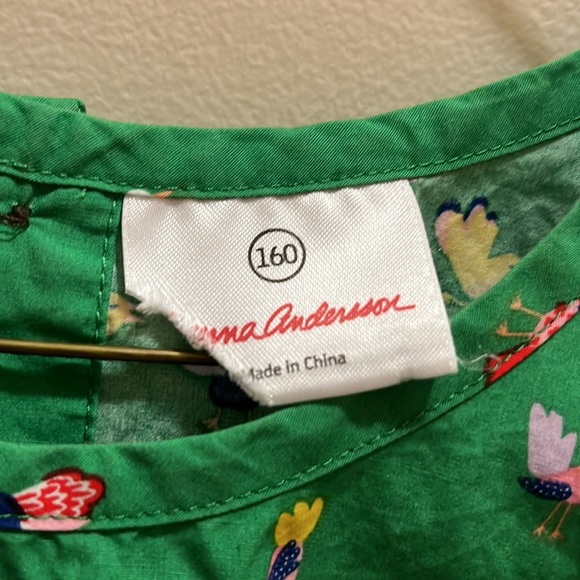Hanna Anderson girls 14 top green w birds cotton ruffles - Picture 3 of 7